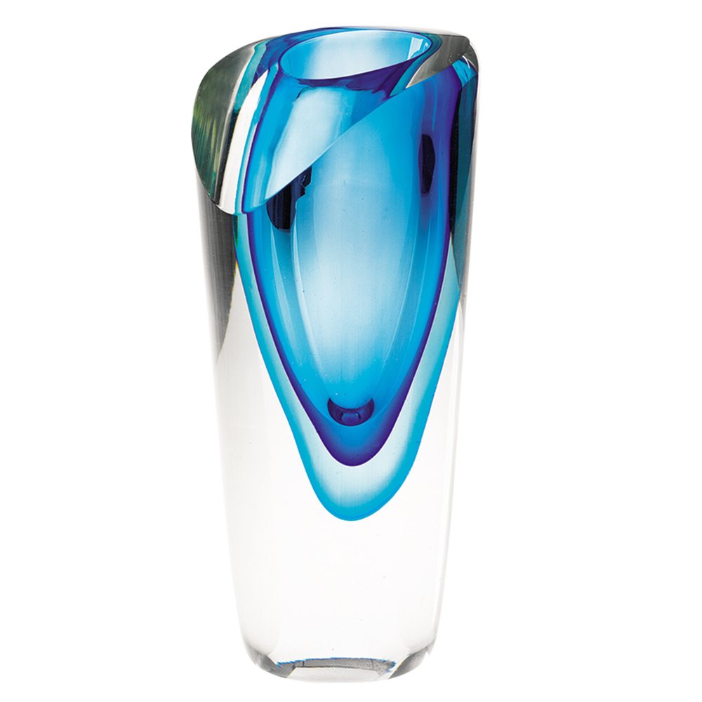 8" Clear and Blue Crystal Table Vase HomeRoots