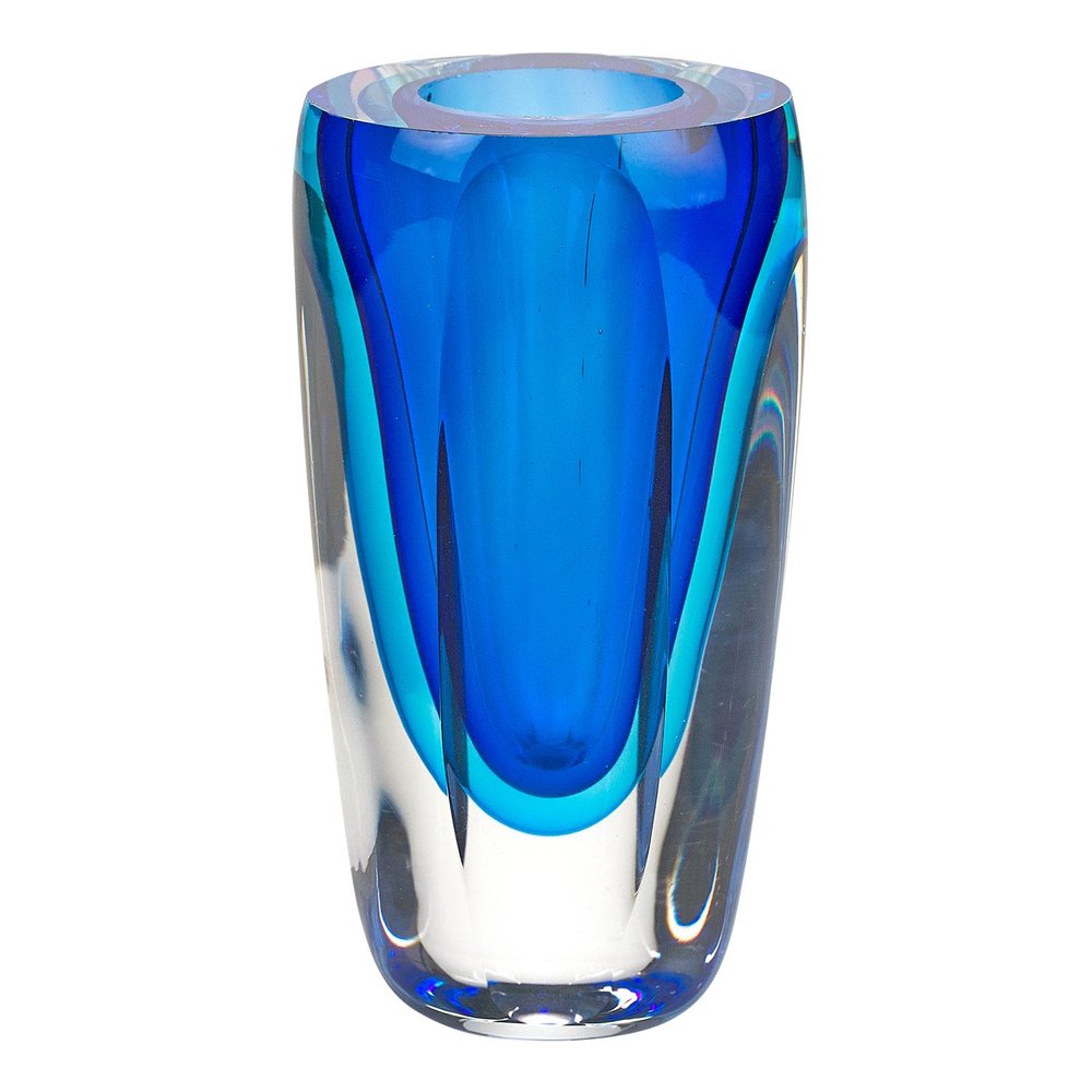 6" Blue And Clear Cylinder Crystal Glass Table Vase HomeRoots