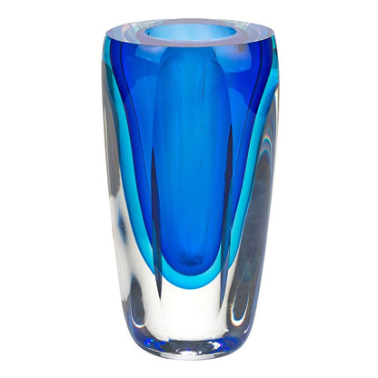 6" Blue And Clear Cylinder Crystal Glass Table Vase HomeRoots