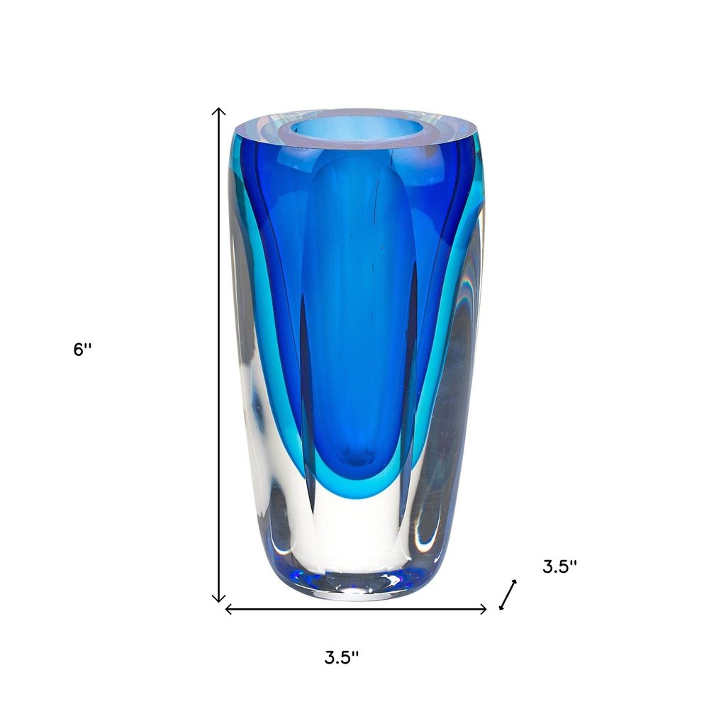 6" Blue And Clear Cylinder Crystal Glass Table Vase HomeRoots