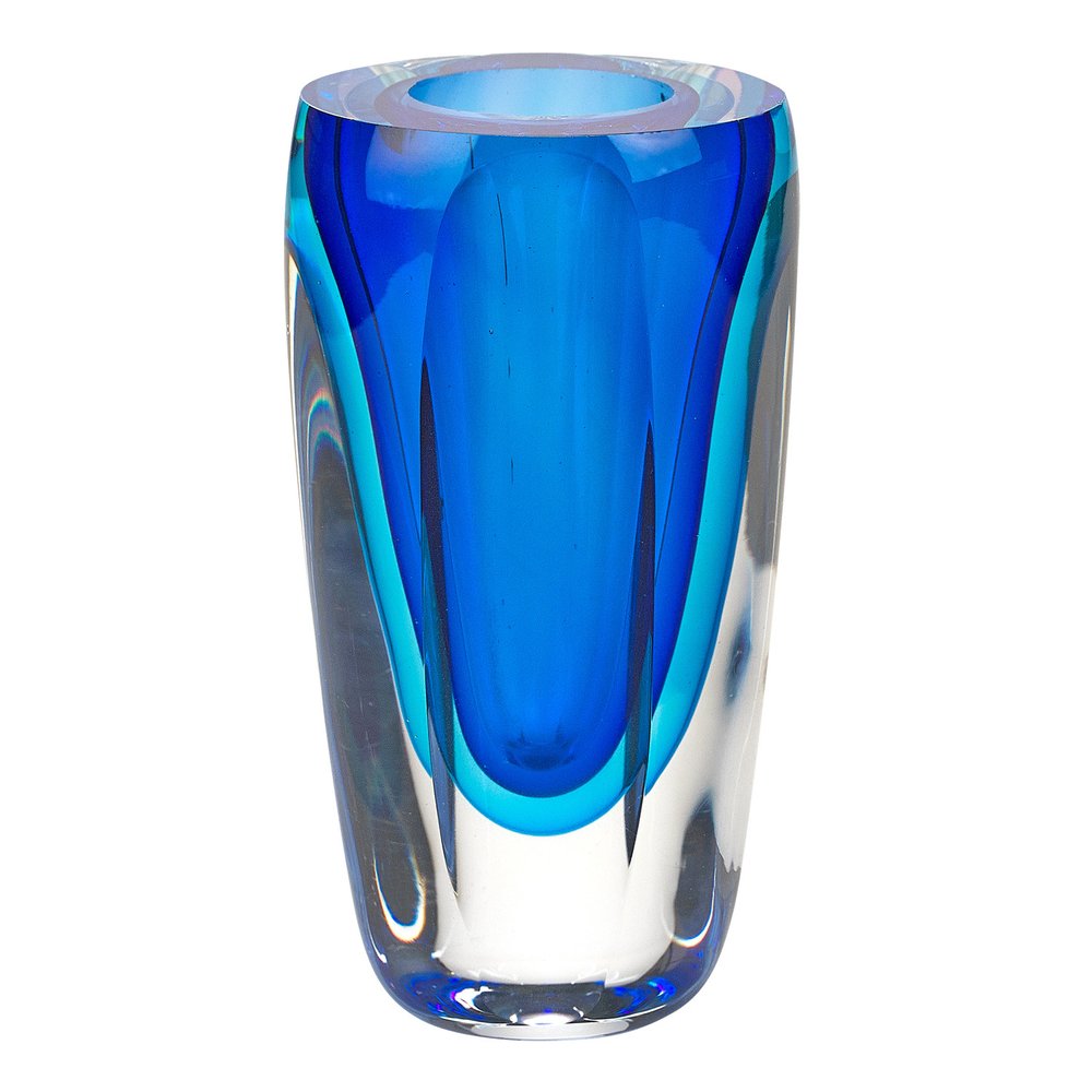 6" Blue And Clear Cylinder Crystal Glass Table Vase HomeRoots