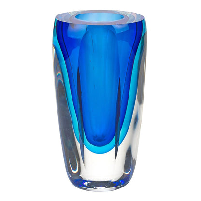 6" Blue And Clear Cylinder Crystal Glass Table Vase HomeRoots