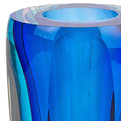 6" Blue And Clear Cylinder Crystal Glass Table Vase HomeRoots