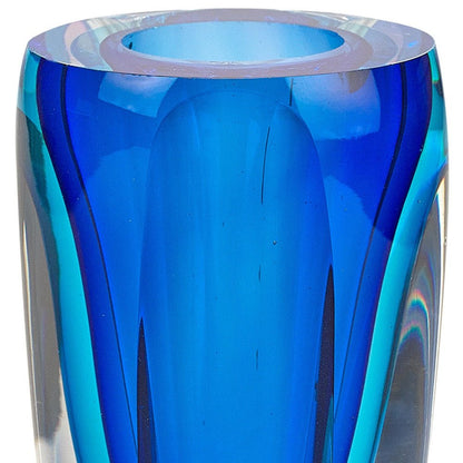 6" Blue And Clear Cylinder Crystal Glass Table Vase HomeRoots