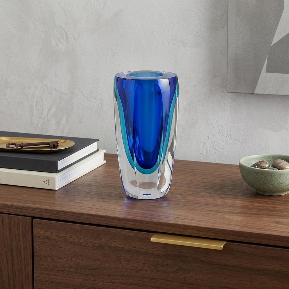 6" Blue And Clear Cylinder Crystal Glass Table Vase HomeRoots