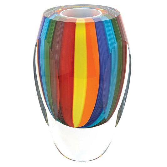 6" Blue Clear Red And Yellow Cylinder Crystal Glass Table Vase HomeRoots