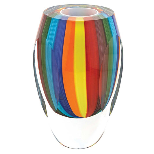 6" Blue Clear Red And Yellow Cylinder Crystal Glass Table Vase HomeRoots