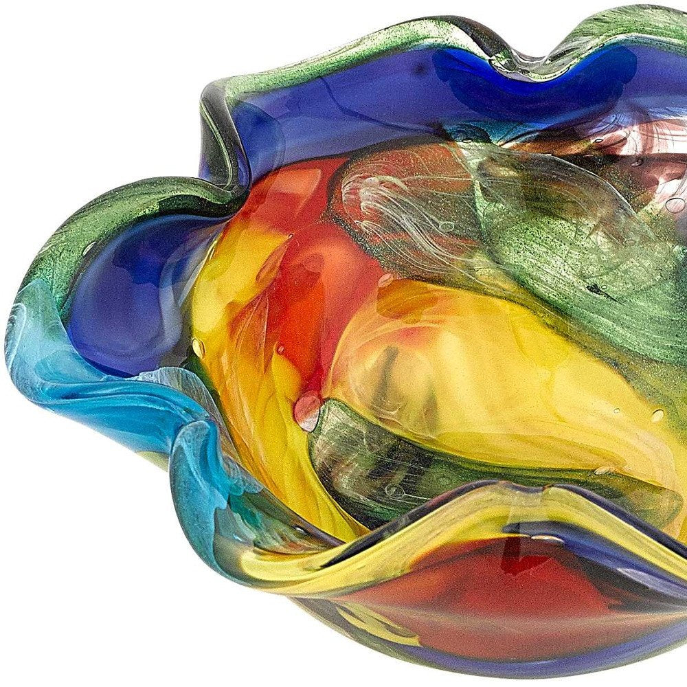 9" Rainbow Multi Colored Art Glass Centerpiece Bowl — view 7