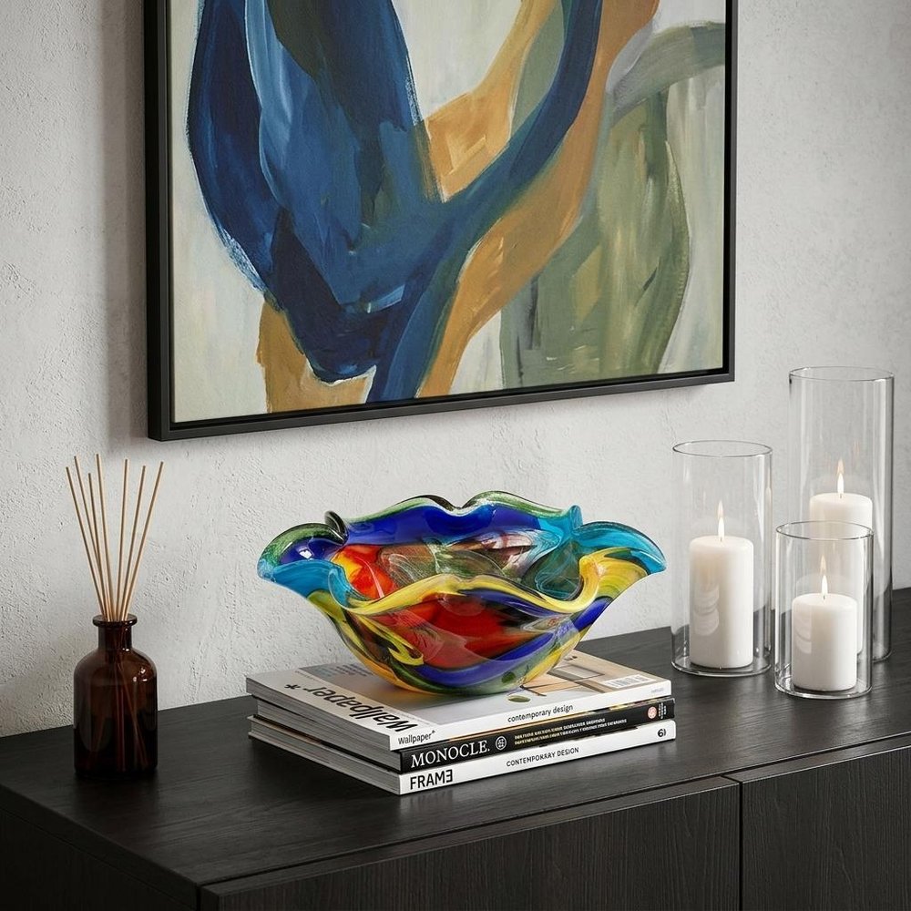 9" Rainbow Multi Colored Art Glass Centerpiece Bowl — view 8