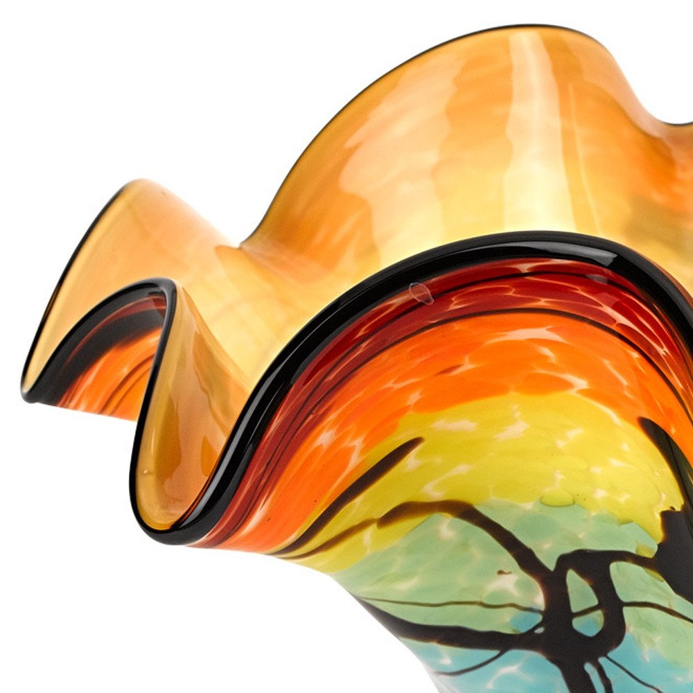 17" Red Yellow and Green Wavy Glass Centerpiece Bowl HomeRoots