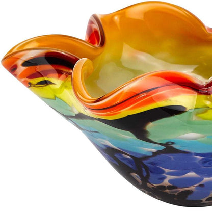 9" Rainbow Multi Art Glass Wavy Centerpiece Bowl HomeRoots