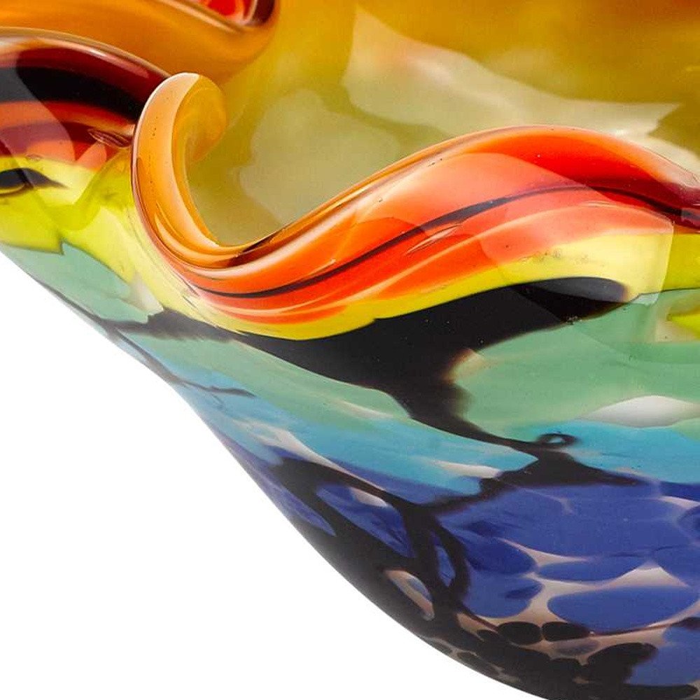 9" Rainbow Multi Art Glass Wavy Centerpiece Bowl HomeRoots