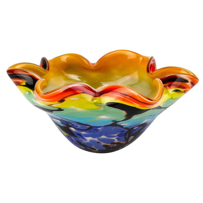 9" Rainbow Multi Art Glass Wavy Centerpiece Bowl HomeRoots
