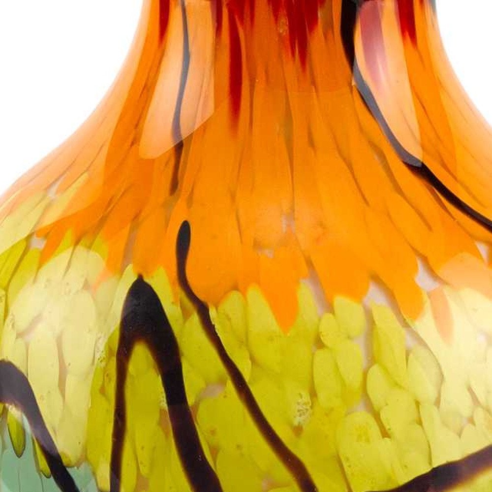 11" Black Blue Red And Yellow Abstract Urn Handblown Glass Table Vase HomeRoots