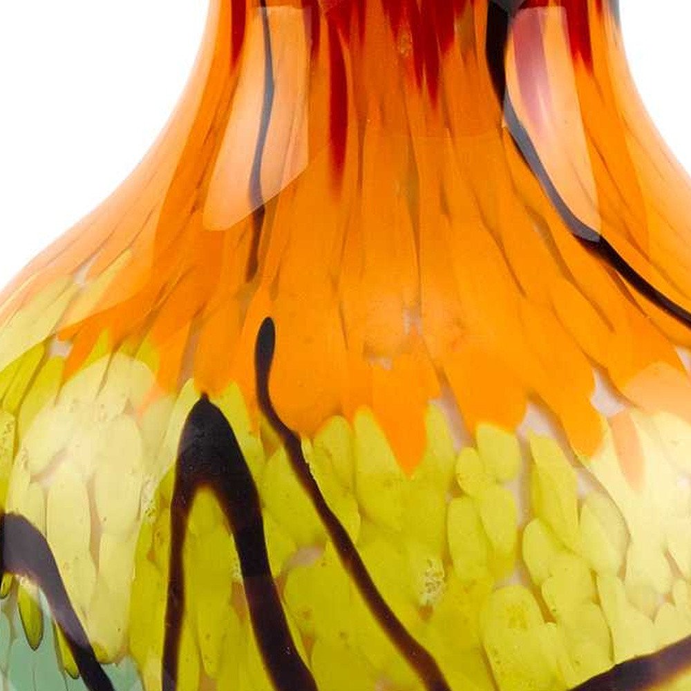 11" Black Blue Red And Yellow Abstract Urn Handblown Glass Table Vase HomeRoots