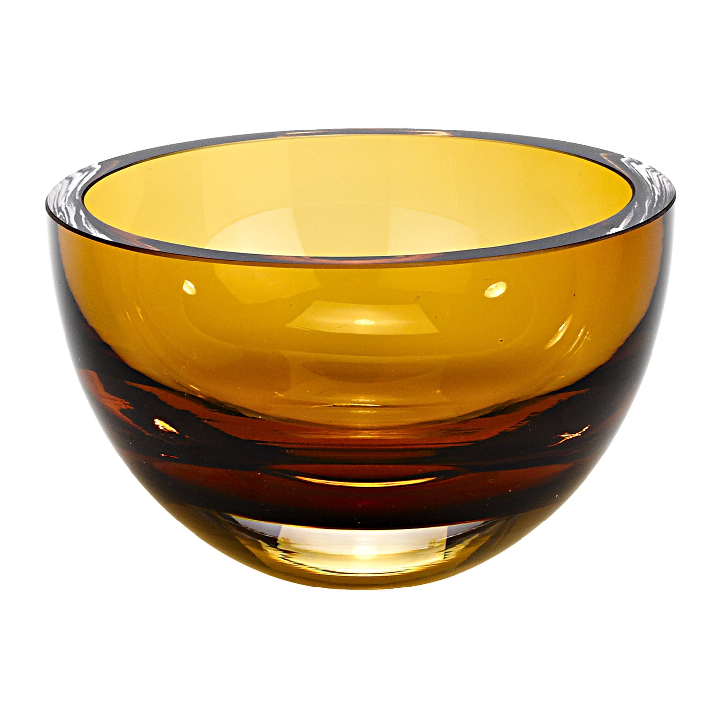 6" Amber Mouth Blown Crystal Thick Walled Bowl