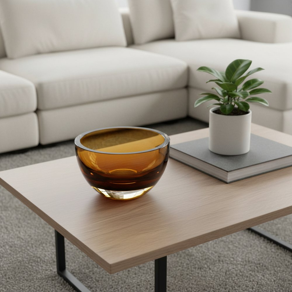 6" Amber Mouth Blown Crystal Thick Walled Bowl HomeRoots