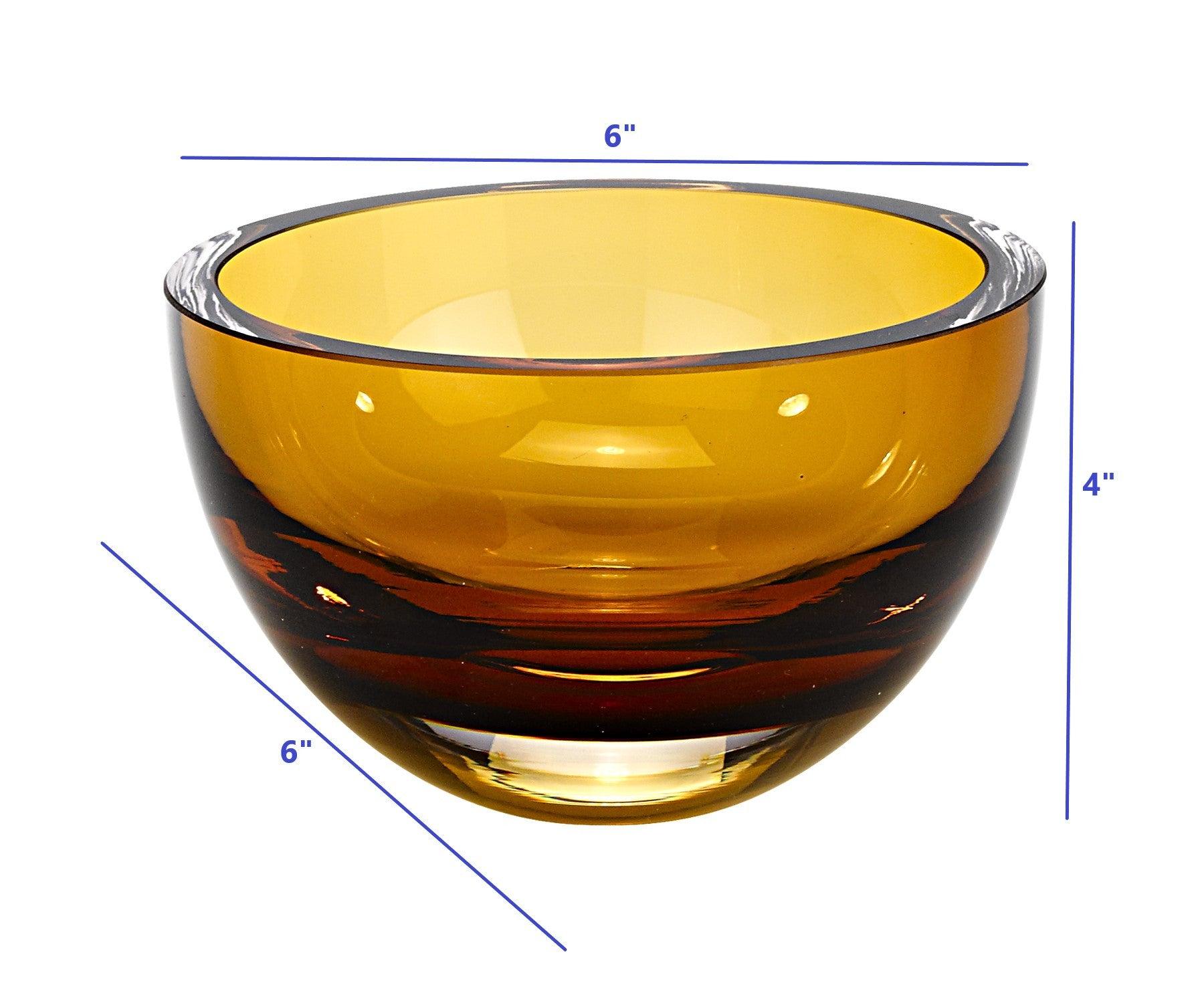 6 Mouth Blown European Made Lead Free Amber Crystal Bowl - FurniFindUSA