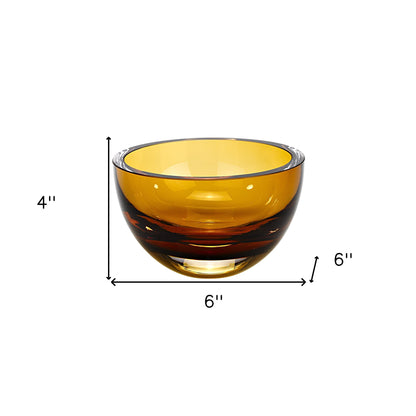 6" Amber Mouth Blown Crystal Thick Walled Bowl