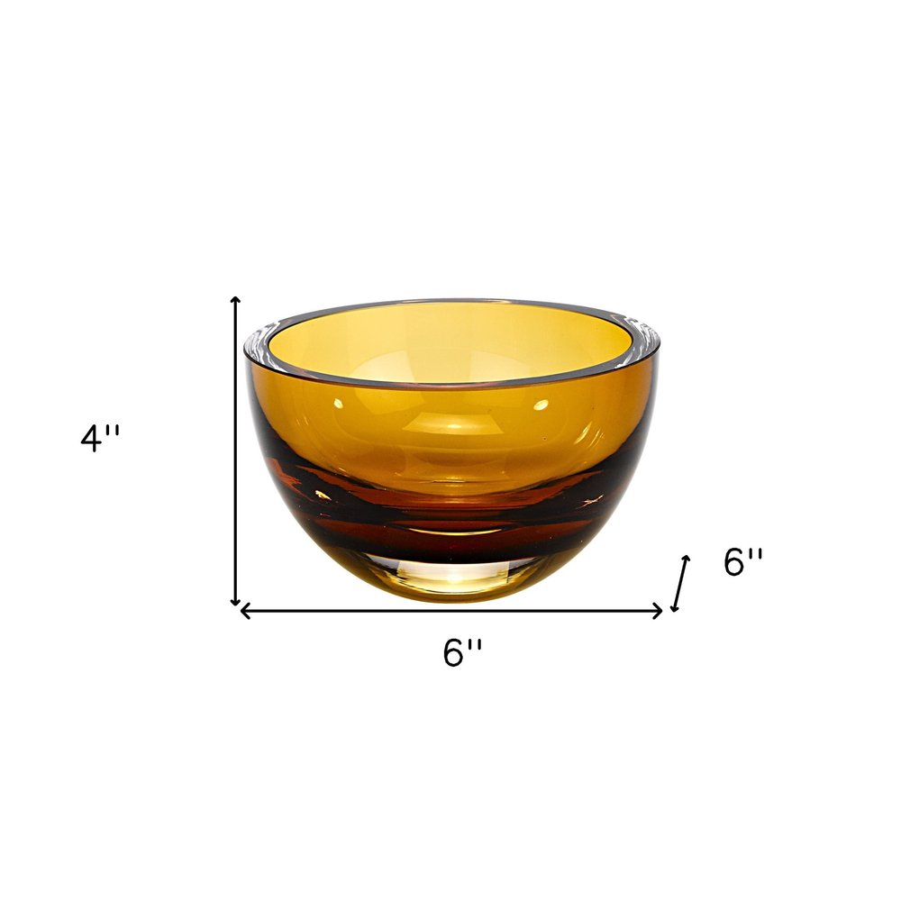 6" Amber Mouth Blown Crystal Thick Walled Bowl HomeRoots