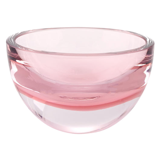 6" Pink Mouth Blown Crystal Thick Walled Bowl