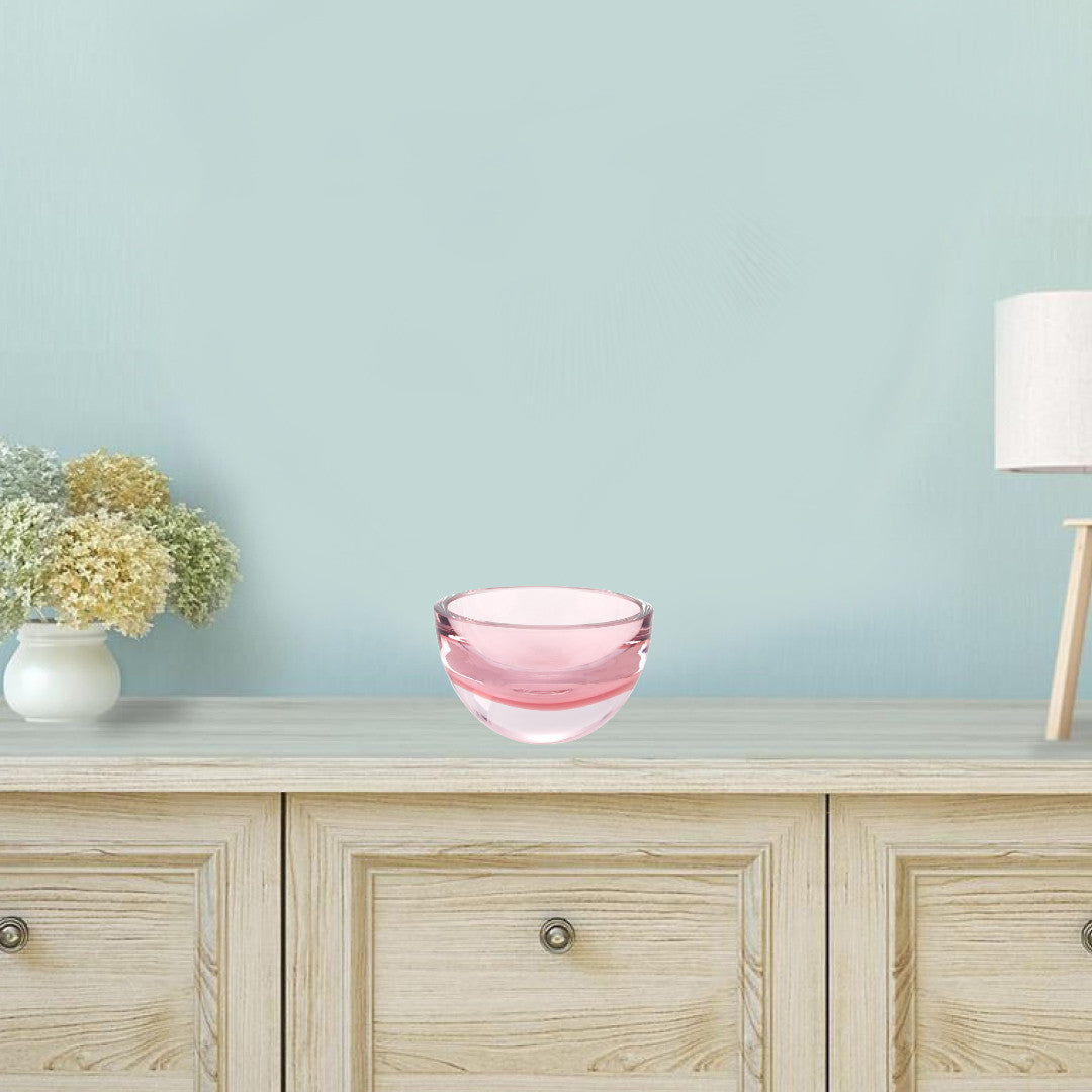 6" Pink Mouth Blown Crystal Thick Walled Bowl HomeRoots