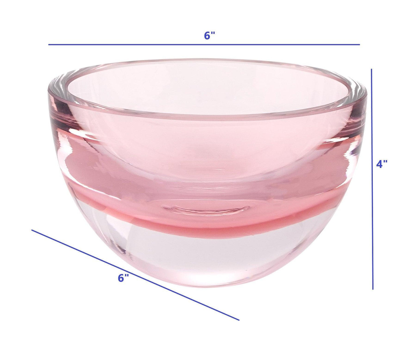 6 Mouth Blown European Made Lead Free Pink Crystal Bowl - FurniFindUSA