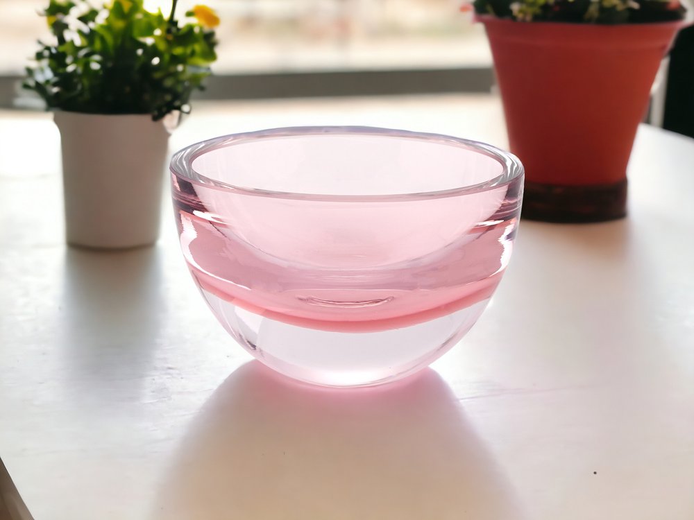 6" Pink Mouth Blown Crystal Thick Walled Bowl HomeRoots