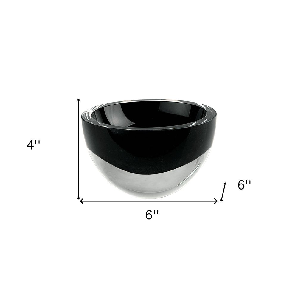 6" Black Mouth Blown Crystal Thick Walled Bowl HomeRoots