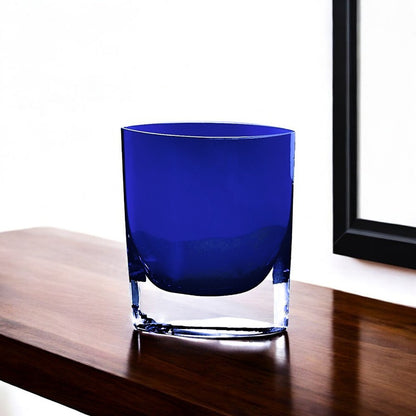 8" Cobalt And Clear Oval Lead Free Crystal Table Vase HomeRoots