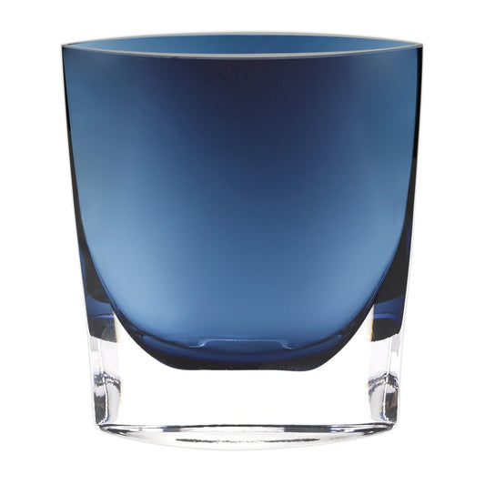 8" Midnight Blue And Clear Oval Crystal Glass Table Vase HomeRoots