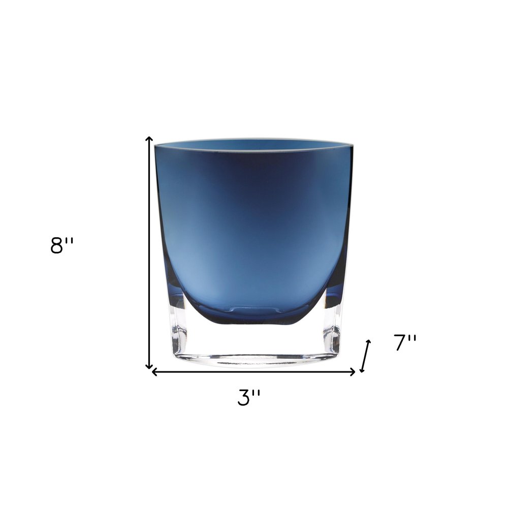 8" Midnight Blue And Clear Oval Crystal Glass Table Vase HomeRoots