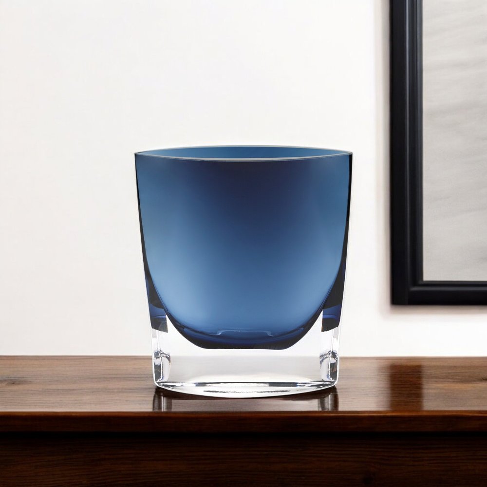 8" Midnight Blue And Clear Oval Crystal Glass Table Vase HomeRoots