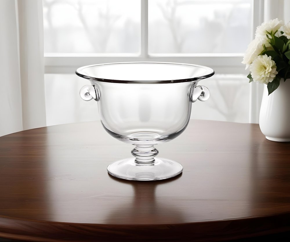 11" Clear Mouth  Blown Crystal Round Pedestal Centerpiece Bowl HomeRoots