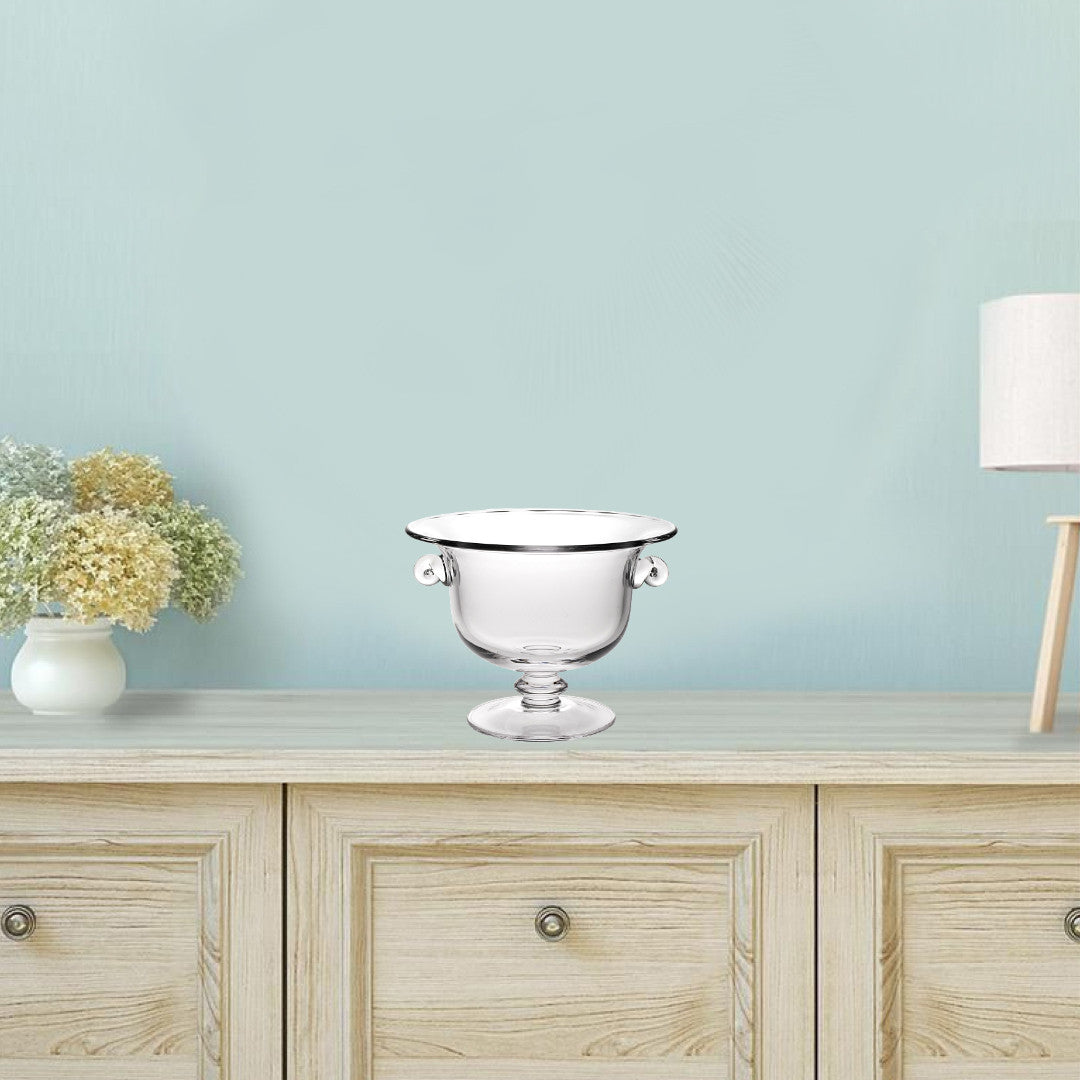 13" Clear Lead Free Crystal Round Pedestal Centerpiece Bowl With Handles HomeRoots