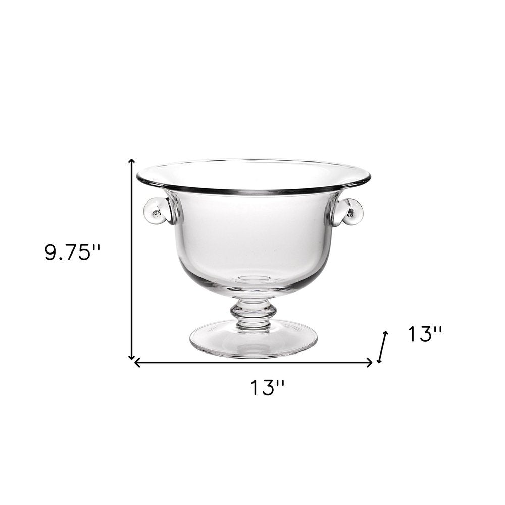 13" Clear Lead Free Crystal Round Pedestal Centerpiece Bowl With Handles HomeRoots