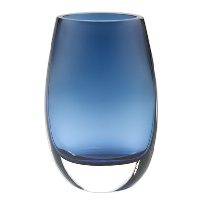 8" Midnight Blue And Clear Oval Lead Free Crystal Table Vase HomeRoots