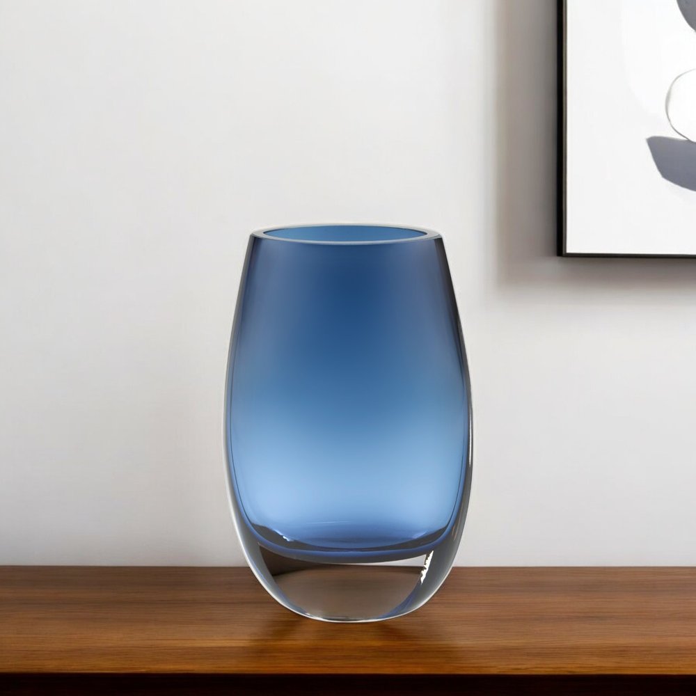 8" Midnight Blue And Clear Oval Lead Free Crystal Table Vase HomeRoots