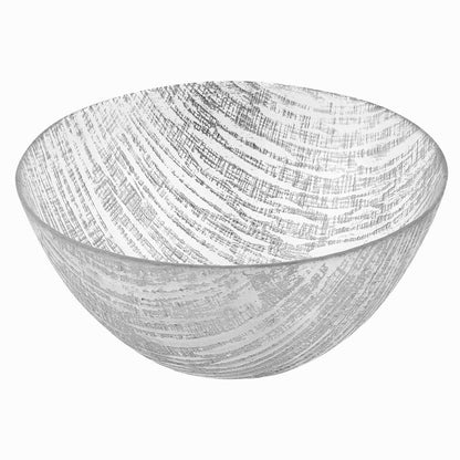 11" Clear and Silver Handcrafted Glass Round Salad Serve Bowl HomeRoots