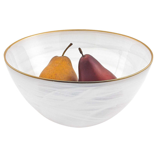 10 Hand Crafted White Gold Glass Fruit Or Salad Bowl With Gold Rim - FurniFindUSA