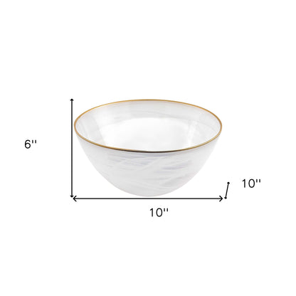 10" White and Gold Alabaster Glass Round Serving Bowl