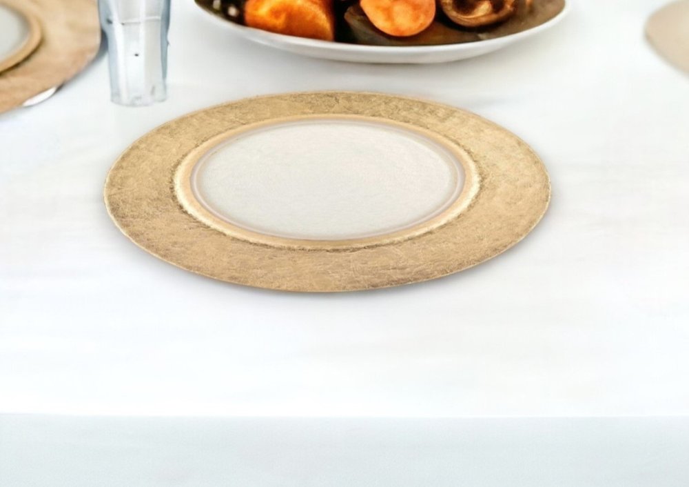 13" Clear And Gold Round Glass Handmade Charger Plate HomeRoots