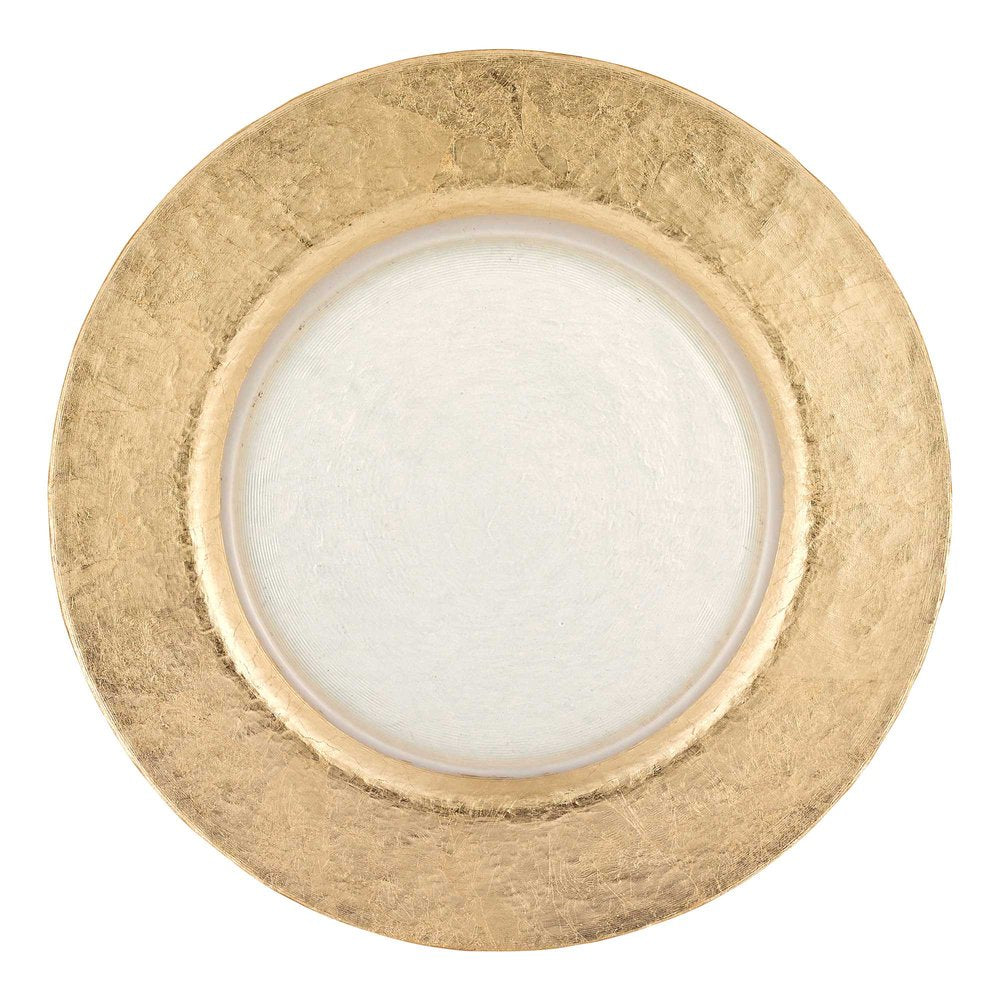 13" Clear And Gold Round Glass Handmade Charger Plate HomeRoots