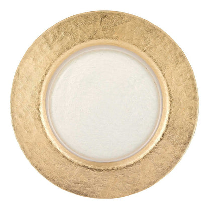 13" Clear And Gold Round Glass Handmade Charger Plate HomeRoots