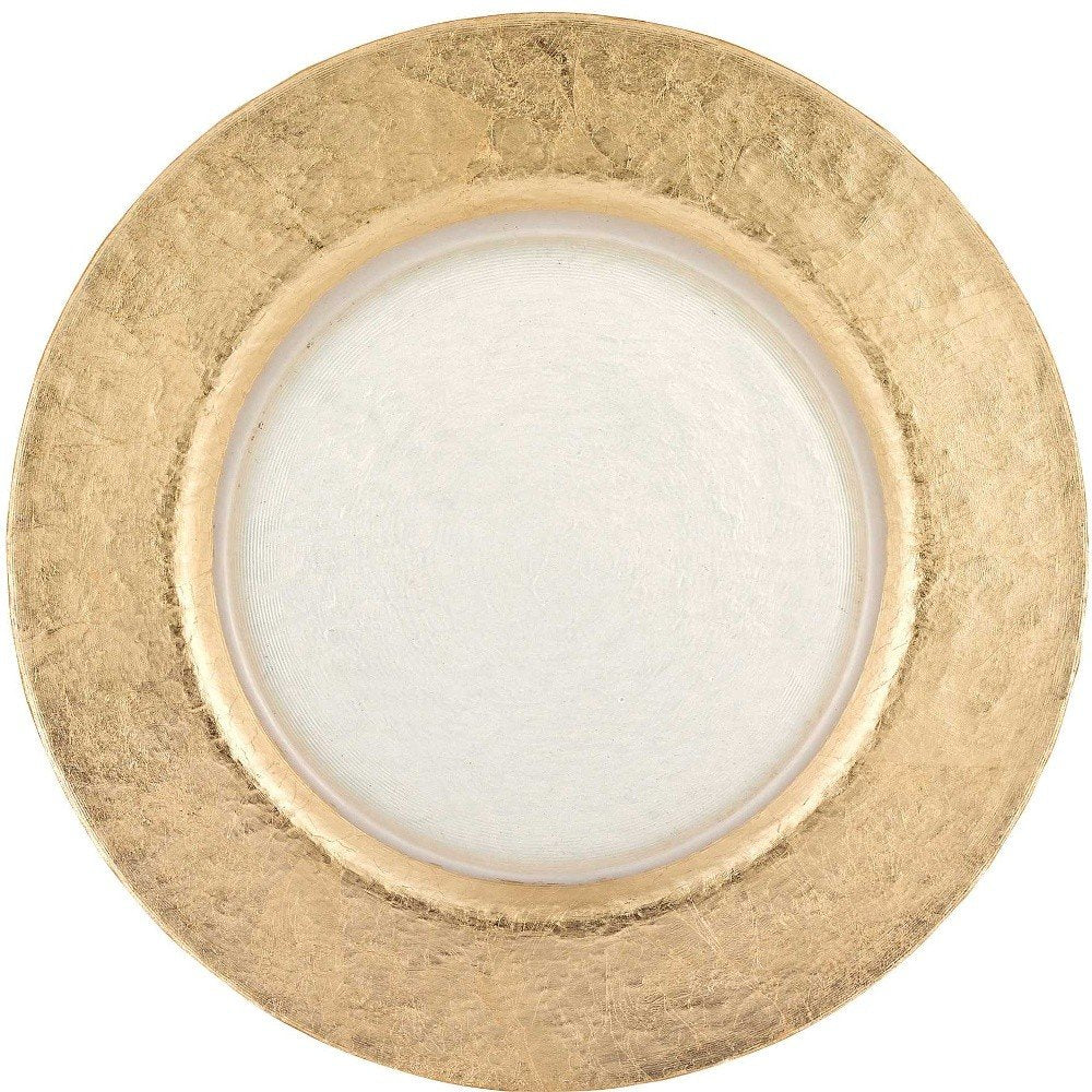 13" Clear And Gold Round Glass Handmade Charger Plate HomeRoots