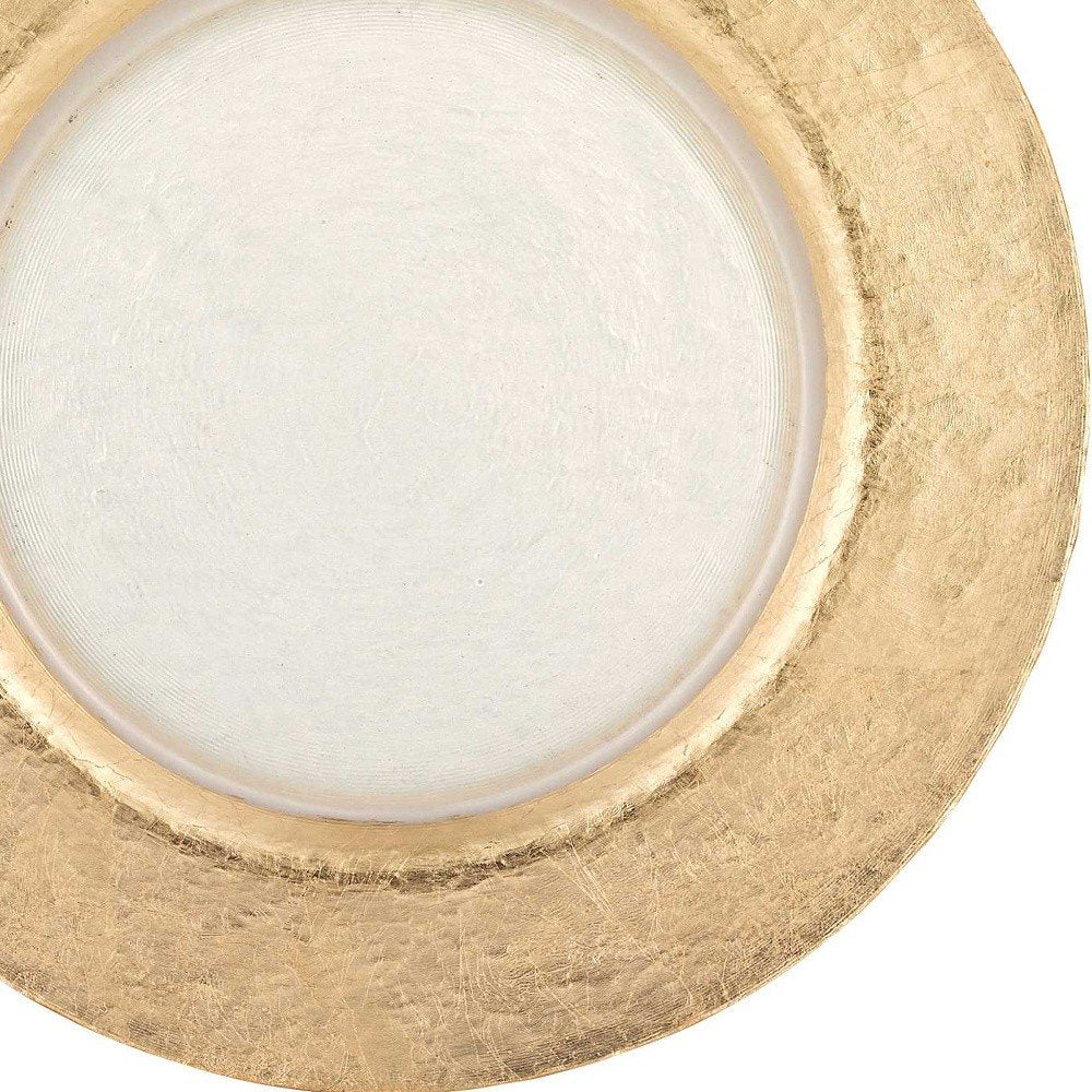13" Clear And Gold Round Glass Handmade Charger Plate HomeRoots