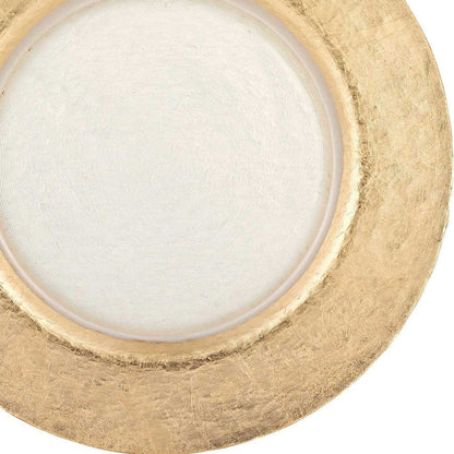13" Clear And Gold Round Glass Handmade Charger Plate HomeRoots