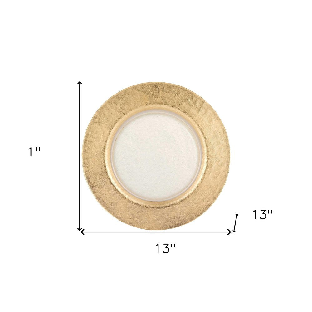 13" Clear And Gold Round Glass Handmade Charger Plate HomeRoots