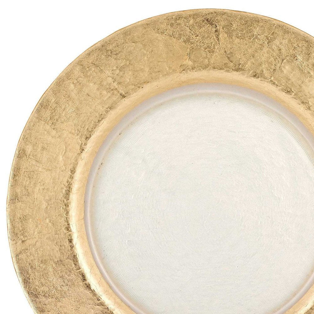 13" Clear And Gold Round Glass Handmade Charger Plate HomeRoots
