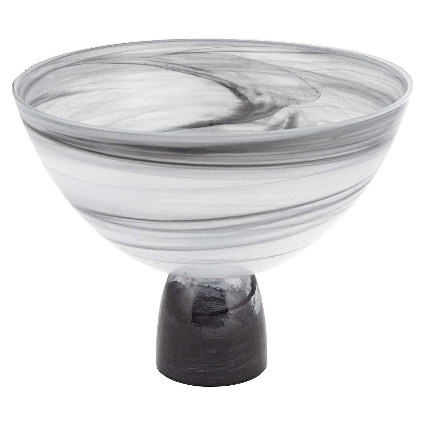 10" Black and Gray Swirl Mouth Blown Glass Footed Centerpiece Bowl HomeRoots